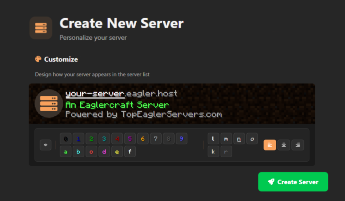 Create server screen