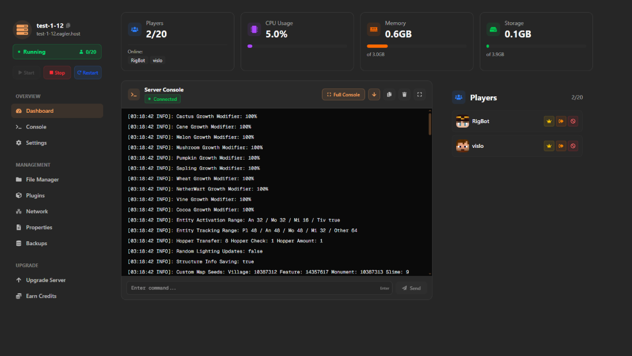 eagler.host dashboard preview